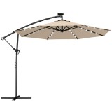 Outsunny Umbrelă cu braț lateral LED Solar cca. &Oslash;300 cm Rotativă Umbrelă cu manivelă Suport Husă de protecție Bej | Aosom Romania