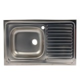 Chiuveta bucatarie inox satinat Doruq 1402, dreptunghiulara, cuva pe stanga, 80 x 50 cm, adancime cuva 12 cm