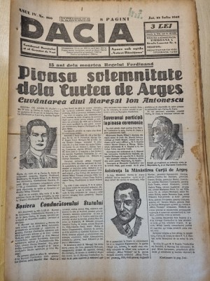 Dacia 23 iulie 1942-regele mihai la curtea de arges,cuvantare m. antonescu foto