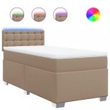 Cumpara ieftin Pat box spring cu saltea, cappuccino, 80x200 cm piele ecologica
