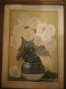 Flori, pictură pe carton, ramă, sticlă, paspartu, 35x25 cm, semnat stanga jos, Ulei, Realism