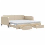 Cumpara ieftin Pat de zi cu extensie si sertare, crem, 100x200 cm, textil