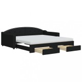 Cumpara ieftin Pat de zi cu extensie si sertare, negru, 100x200 cm, textil