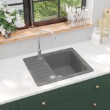 Chiuveta bucatarie granit vidaXL, 575x460x280mm, o cuva adanca, reversibila, gri, rezistenta la caldura si zgarieturi, cu sita de scurgere