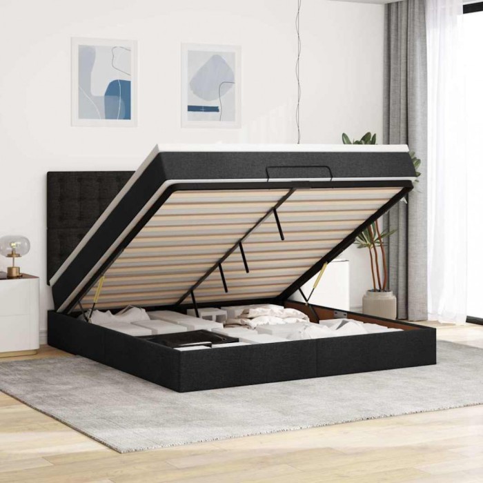 vidaXL Cadru de pat otoman cu saltea țesătură neagră 160x200cm 3313336