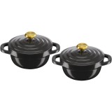 Set 2 oale mini cu capac Tefal Air, inductie, aluminiu turnat, invelis ceramic, compatibile cu cuptorul pana la 250&deg;C, 11 cm, 0.45 L, negru