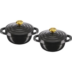 Set 2 oale mini cu capac Tefal Air, inductie, aluminiu turnat, invelis ceramic, compatibile cu cuptorul pana la 250&deg;C, 11 cm, 0.45 L, negru