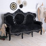 Sofa Rococo din lemn masiv negru cu tapiterie din catifea CAT705C02, Paturi si seturi dormitor