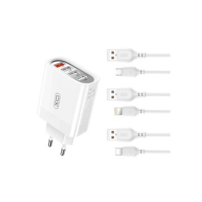 Incarcator retea 4 USB : 1USB Quick charge QC3.0 + 3USB 2.4A cu cablu Type-C Cod:XO-L100C Automotive TrustedCars foto