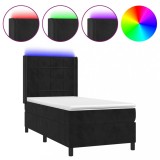 Cumpara ieftin Pat continental cu saltea si LED, negru, 80x200 cm, catifea