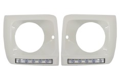 Carcasa faruri Alb cu Lumini de zi dedicate LED DRL Mercedes G-class W463 (1989-2012) G65 Design Chrome Performance AutoTuning