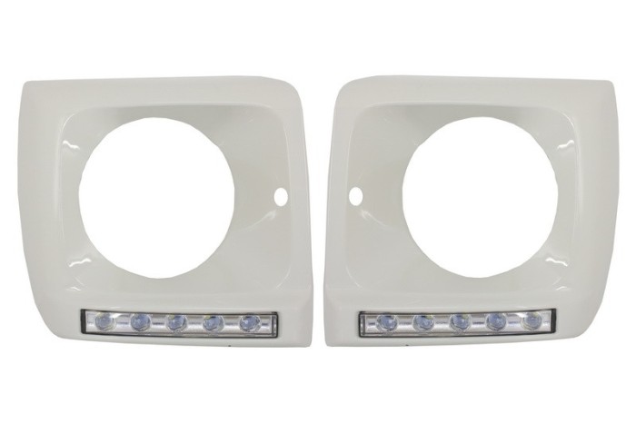 Carcasa faruri Alb cu Lumini de zi dedicate LED DRL Mercedes G-class W463 (1989-2012) G65 Design Chrome Performance AutoTuning