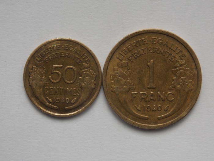 LOT 50 CENTIMES, 1 FRANC 1940 FRANTA