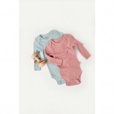 Set 2 body-uri cu maneca lunga bebe unisex din bumbac organic si modal - Mint/Rose, BabyCosy (Marime: 0-3 Luni)