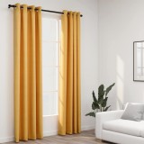 VidaXL Perdele opace aspect p&acirc;nză cu ocheți 2 buc. 140x225 cm galben