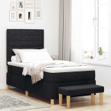 Pat cu somieră cu saltea &amp; banchet negru 100x200 cm țesătură