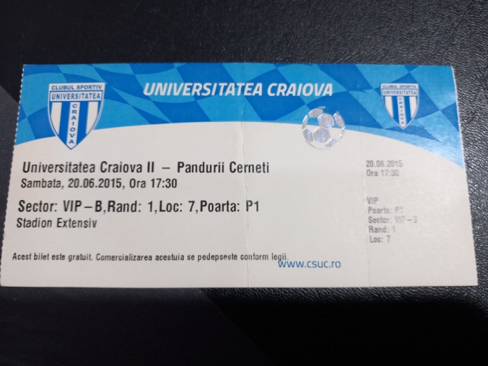 Bilet U Craiova 2 - Pandurii Cerneti