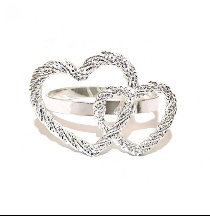 Set 4x Inel servetele argintiu Inimi, 4 cm
