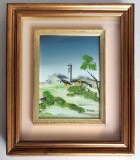 Peisaj cu turn - tablou original cu passepartout ulei pe carton 28x34cm, Peisaje, Miniatural