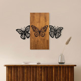 Decoratiune de perete, Butterflies 2, Lemn/metal, Dimensiune: 74 x 58 cm, Nuc / Negru, Tanelorn