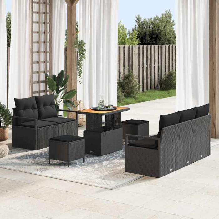 vidaXL Set de canapele pentru grădină cu pernă 8 pcs Negru Rattan poli