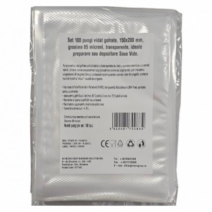 Set 100 pungi vidat gofrate, 150x200 mm, grosime 85 microni transparente