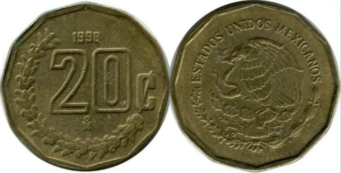 Mexic 1994 - 20 centavos, circulata