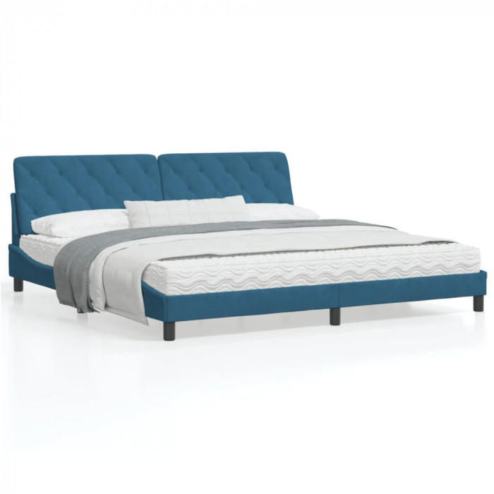 vidaXL Cadru de pat cu lumini LED, albastru, 200x200 cm, catifea