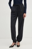 Lacoste pantaloni din l&acirc;nă culoarea albastru marin, high waist, HF1564