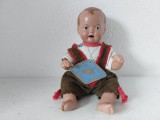 Papusa vintage celuloid bebe bebelus Schildkrot Turtle Mark, cu eticheta originala la gat, 16cm inaltime, haine originale traditionale Made in Germany