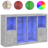 Cumpara ieftin Servanta cu lumini LED, 3 buc., gri beton, lemn prelucrat