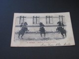 Școala de Cavalerie Saumur &bdquo;Săritori liberi. Courbette&rdquo;-Carte Poștală Vintage Franța (posibil perioada 1900-1940)