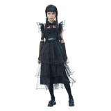 Costum Deghizare Copii, Model Gothic, Rochie Tul, Culoare Negru, Mărime Unică, Set 5 Piese