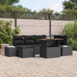 Cumpara ieftin Set de canapea de grădină , 7 piese, cu perne și rattan negru