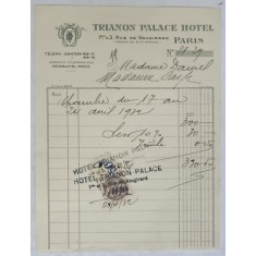 11.CHITANTA ELIBERATA FAMILIILOR DOCTORULUI CONSTANTIN DANIEL SI ANTON CARP , DE HOTELUL &#039; TRIANON PALACE &#039; DIN PARIS , 1932