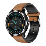 Smartwatch STAR X3 Negru cu bratara maro deschis din piele, 1.3 Full Touch, EKG, Saturatie oxigen, Ritm cardiac, Presiune sanguina, IP68