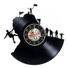 Ceas de perete decorativ realizat din disc de vinil, Model Alpinism, Alpinisti pe Munte, Escalada si Drumetie, Negru Premium, 30 cm