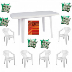 Set mobilier gradina masa demontabila MUTUM cu 6 scaune Jokei culoare alba,6 Pernute scaun,Fata de masa150x220cm B001063 Raki foto