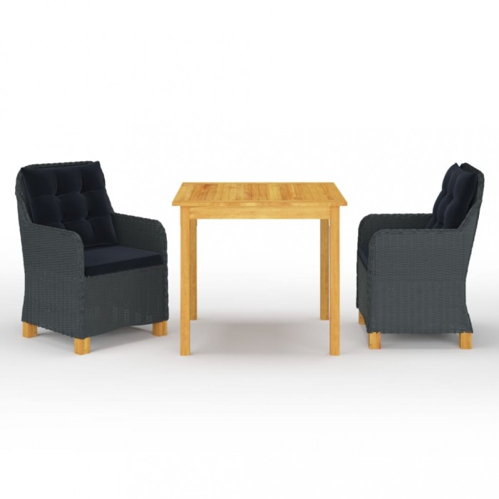 Set de masa pentru gradina, 3 piese, gri inchis