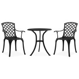 Set mobilier bistro, 3 piese, negru, aluminiu turnat GartenMobel Dekor, vidaXL