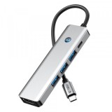 Hub USB-C Tech-Protect HB01, 1 x USB-A 3.0 - 2 x USB-A - 1 x USB-C - 1 x HDMI, Gri, Universal