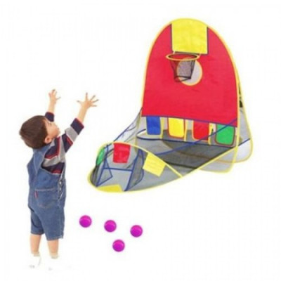 Cort pop-up pentru copii cu cos baschet si 4 bile foto