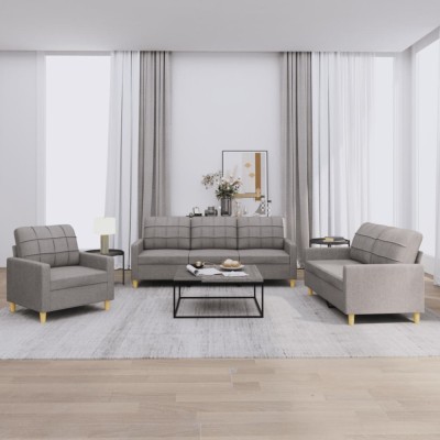 vidaXL Set de canapea cu perne, 3 piese, gri taupe, material textil 3201249 foto