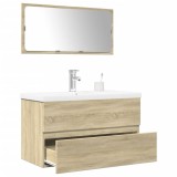 Set mobilier de baie, 3 piese, stejar sonoma, lemn prelucrat