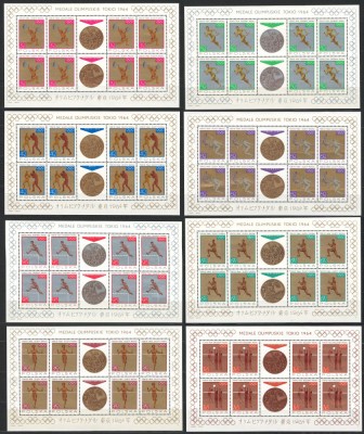Polonia 1965 Mi 1623/30 klb MNH - Medalii la JO Vara, Tokyo 1964 - MICI CUTE foto