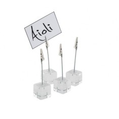 Set 4x Suport acril eticheta cu clips, inaltime 12 cm