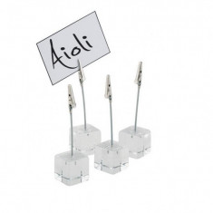 Set 4x Suport acril eticheta cu clips, inaltime 12 cm