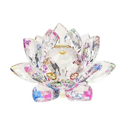 Floare de lotus multicolora din cristal Feng Shui, 80 mm lungime foto