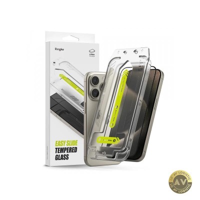 Folie de protectie Ecran Ringke Easy Slide pentru Apple iPhone 16 Pro Sticla Securizata Full Glue Set 2 bucati Neagra foto