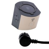 Prelungitor Legrand 694500, 2 prize + 1 USB-A + 1 USB-C + incarcator wireless Qi, 2 m, 2300 W, 3 x 1.5 mmp, contact de protectie, gri + bej